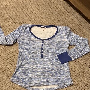 Victoria Secret Pajama Blue Marled Long-Sleeve Henley Top